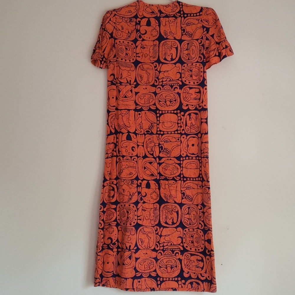 Orange & Blue Dress with Incan | Ruffle Sleeves